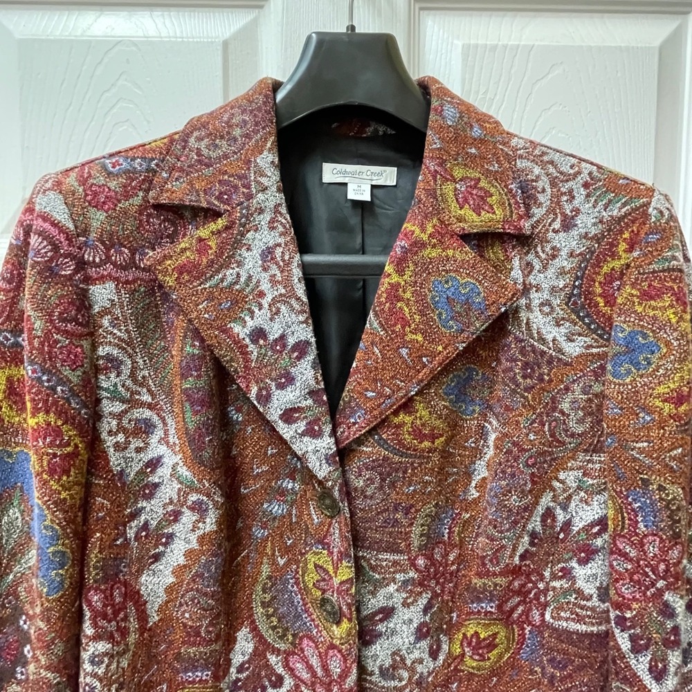 Vintage Coldwater Creek Women's M‎ Tapestry Paisley Blazer Jacket Cottagecore - Picture 3 of 15